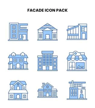 Facade Blue Graphics Icons Pack Stock Illustration