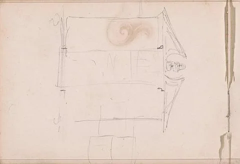 Facade of a building with a bust on the frontoon. Leaf 24 Verso from a ske... Fotos de archivo