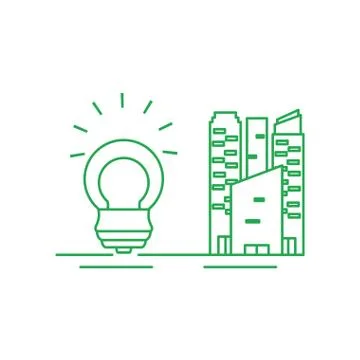 Facade building friendly with saving bulb electric Ilustración de archivo