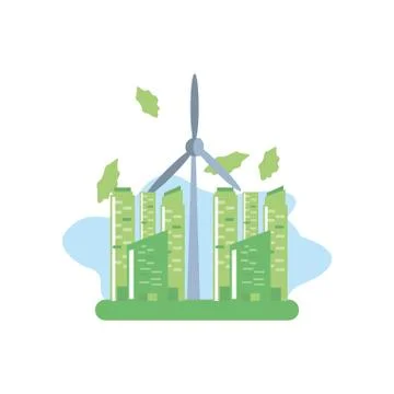 Facade building friendly with windmill Illustrazione stock