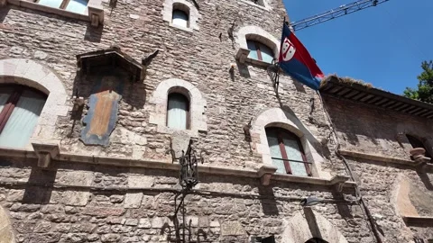 Facade of the building with the Loggia of the Comacini Masters in Assisi Stock Footage 338009288