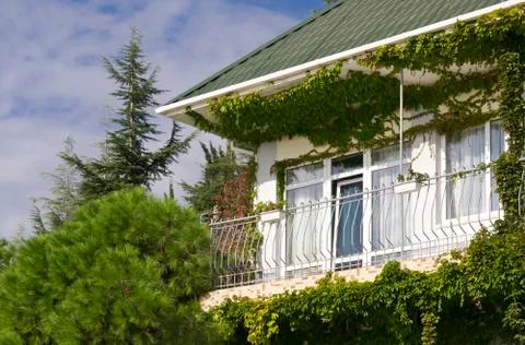 Facade of a building in the vegetation Stock Photos