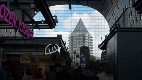 Facade building view through the market window Rotterdam. Markhtal 库存影片 237185955