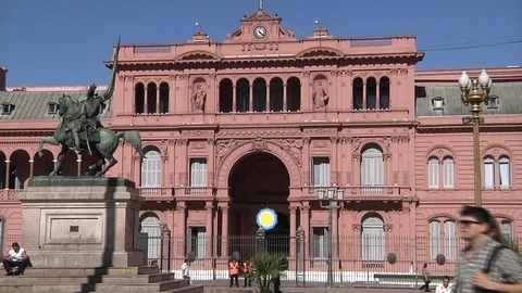 The facade of Casa Rosada at Buenos Aires with general Belgrano monument Stock Footage 102311675