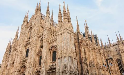 Facade of the Cathedral of the Nativity of the Blessed Virgin of Milan Stock Photos