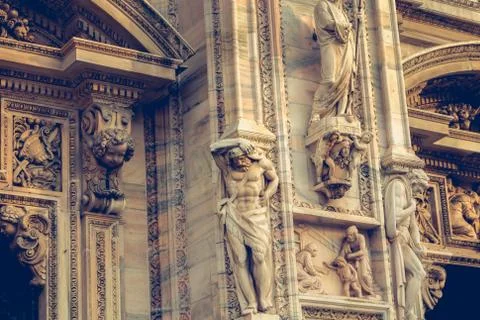 Facade of the Cathedral of the Nativity of the Blessed Virgin of Milan Stock Photos