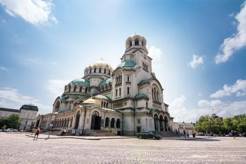 Facade of the Cathedrale Saint Alexander in Sofia Stock Photos