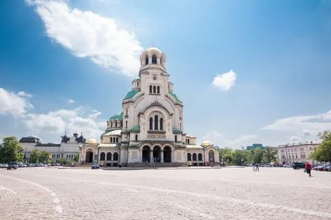 Facade of the Cathedrale Saint Alexander in Sofia Stock Photos