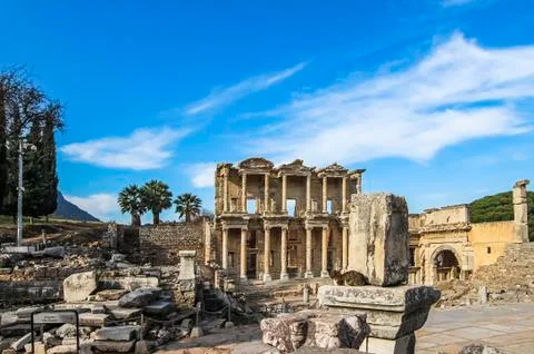 The facade of the Celsus Library in Ephesus Stock Photos