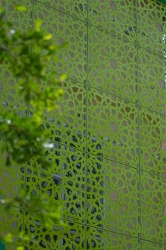 Facade cladding. perforated aluminum panels for facades Stock Photos