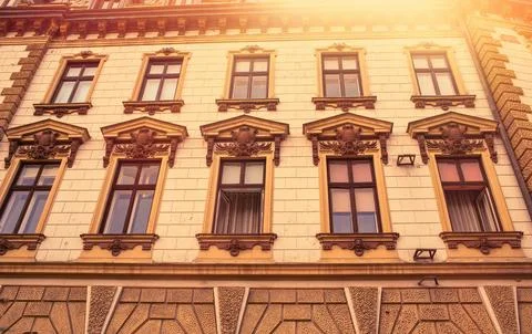 Facade of the classical building in Pecs,Hungary. Stock Photos