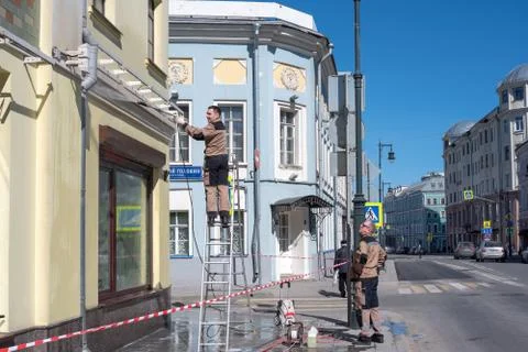 Facade cleaning after winter Stock Photos