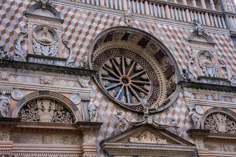 Facade of Colleoni Chapel with Marble Patterns in Bergamo, Italy Stock Photos