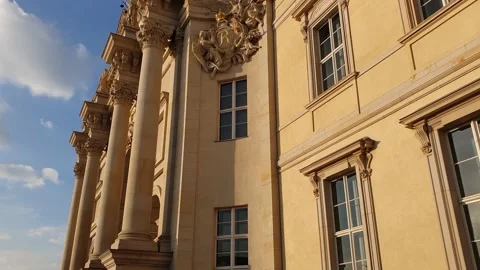 Facade with columns Classic Roman architecture in golden light. Stock Footage 168966803