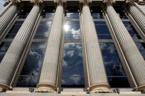 Facade Columns Windows Reflection Stock Photos