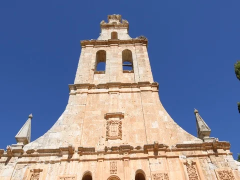 Facade of convent in Ayllon from belfry to door Stock Footage 80475625