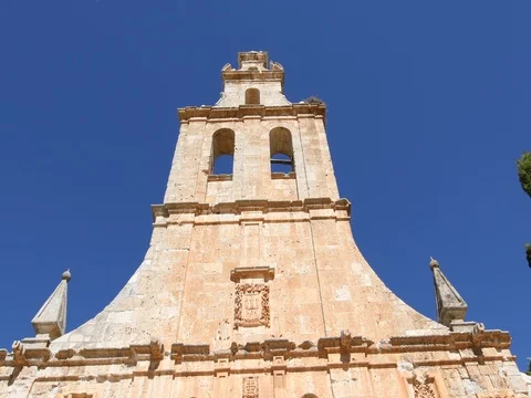 Facade of convent in Ayllon from belfry to Saint Stock Footage 80475725
