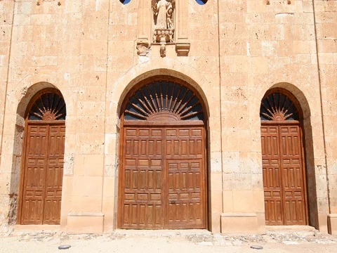 Facade of convent in Ayllon from door to Saint Stock Footage 80475807