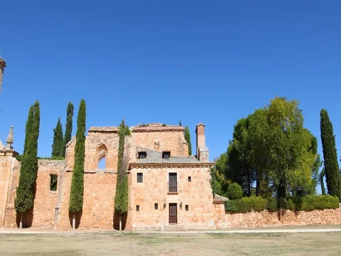 Facade of convent in Ayllon panning shot Stock Footage 80475985