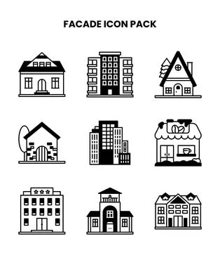 Facade DuoTone Bundle Icons Pack Stock Illustration