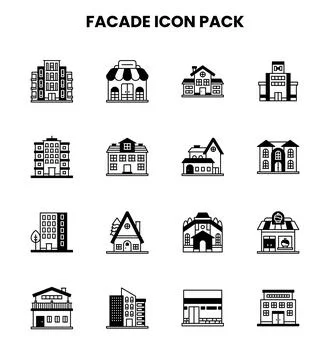 Facade DuoTone Design Icons Pack Stock Illustration
