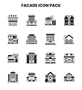 Facade DuoTone Set Icons Pack Stock Illustration