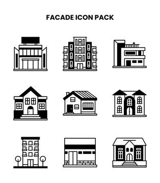 Facade DuoTone Vector Icons Pack Stock Illustration