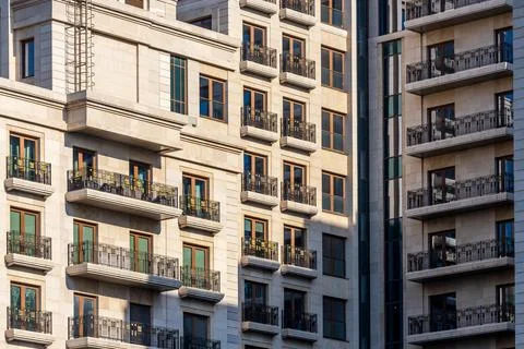 The facade  in elite modern residential complex  . Modern architecture Stock Photos