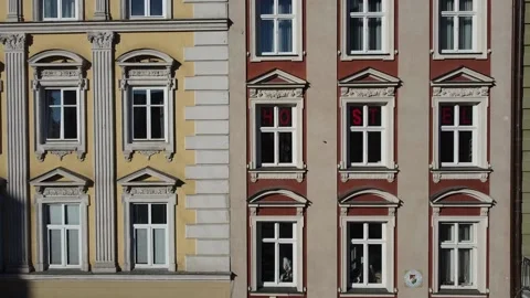 Facade of a European city building. Elements of architecture. Aerial drone view. Stock Footage 165453216