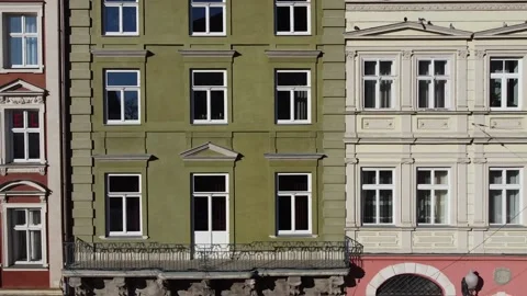 Facade of a European city building. Elements of architecture. Aerial drone view. Stock Footage 165453225