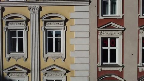 Facade of a European city building. Elements of architecture. Aerial drone view. Stock Footage 165453247