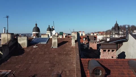 Facade of a European city building. Elements of architecture. Aerial drone view. Stock Footage 165453308