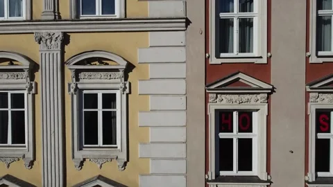 Facade of a European city building. Elements of architecture. Aerial drone view. Stock Footage 165453313
