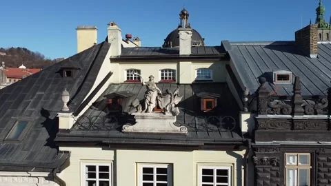 Facade of a European city building. Elements of architecture. Aerial drone view. Stock Footage 165453325
