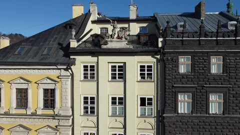 Facade of a European city building. Elements of architecture. Aerial drone view. Stock Footage 165453335