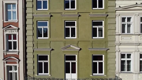 Facade of a European city building. Elements of architecture. Aerial drone view. Stock Footage 165453347