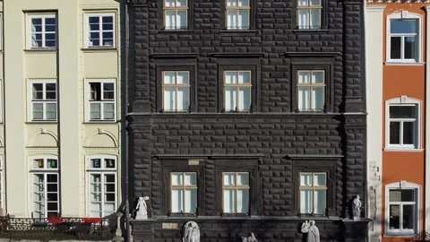 Facade of a European city building. Elements of architecture. Aerial drone view. Stock Footage 165453352