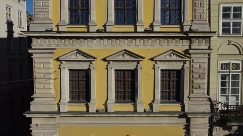 Facade of a European city building. Elements of architecture. Aerial drone view. Stock Footage 165453353