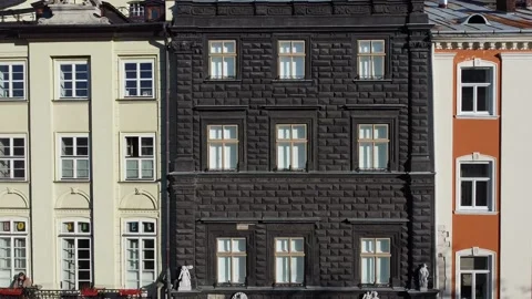 Facade of a European city building. Elements of architecture. Aerial drone view. Stock Footage 165453375
