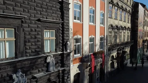 Facade of a European city building. Elements of architecture. Aerial drone view. Stock Footage 165453388