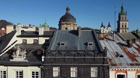Facade of a European city building. Elements of architecture. Aerial drone view. Stock Footage 165453389