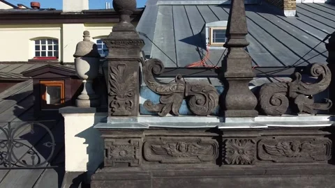 Facade of a European city building. Elements of architecture. Aerial drone view. Stock Footage 165453400