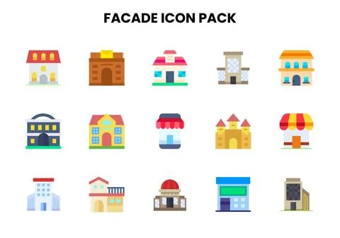 Facade Flat Bundle Icons Pack Stock Illustration