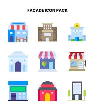 Facade Flat Bundle Icons Pack 스톡 일러스트