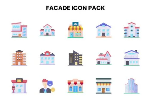 Facade Flat Collection Icons Pack Ilustración de archivo
