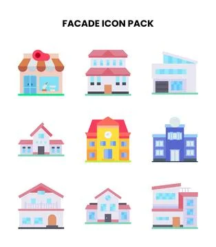 Facade Flat Collection Icons Pack Ilustración de archivo