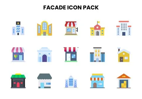 Facade Flat Design Icons Pack Stock Illustration
