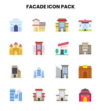 Facade Flat Design Icons Pack Stock Illustration