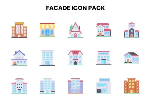 Facade Flat Graphics Icons Pack Ilustración de archivo