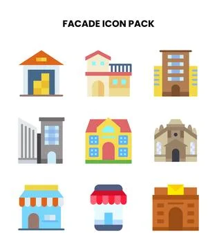 Facade Flat Graphics Icons Pack Stock Illustration